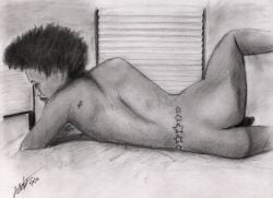 ass birthday_suit butt_crack divobitch gay gay_male hand_drawn handdrawn handdrawn_art laying_on_bed naked naked_male pencil pencil_(artwork) pencil_sketch self_upload sketches_by_adab