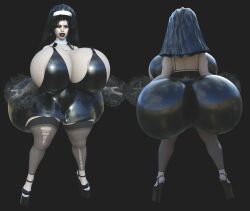 1girls 3d ass big_ass big_breasts black_lipstick breasts bubble_butt cleavage female goth goth_girl habit huge_ass huge_breasts jackd22 massive_ass nancy_downs nun solo the_craft