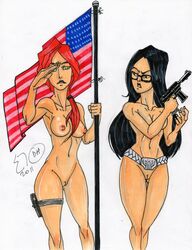 2011 2girls american_flag anastasia_cisarovna baroness_(g.i._joe) cleavage cobra_(g.i._joe) dragonhorse10 g.i._joe glasses multiple_girls scarlett_(g.i._joe) shana_o'hara