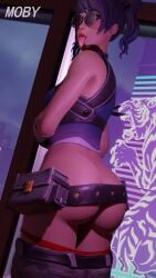 ass belt belt_pouch big_ass bottomless bottomless_female clothed clothed_female clothing crystal_(fortnite) eyewear female female_only fortnite hand_under_breasts looking_up moby_(artist) open_mouth pants_down partially_clothed partially_clothed_female solo solo_female sunglasses tinted_eyewear tongue tongue_out