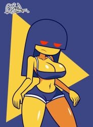 1girls annoyed annoyed_expression bifa buzzy_beetle buzzy_beetle_girl clothing covered_eyes female huge_ass long_hair mario_(series) nintendo red_eyes super_mario_bros. yellow_body