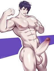 1boy 1male big_balls big_penis caucasian cock dark_hair emo erection flexing gasaiv huge_balls huge_cock male male_focus male_only muscular muscular_male pec_grab pecs penis sebastian_(stardew_valley)