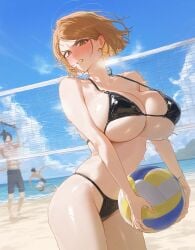 1girls ai_generated angry annoyed_expression armpits beach big_breasts bikini blush disgusted disgusted_look female from_below glaring glaring_at_viewer huge_breasts jujutsu_kaisen kugisaki_nobara narrowed_eyes pov_eye_contact sneer solo_focus sunny sweat v-shaped_eyebrows volleyball