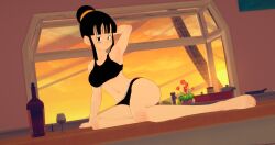 3d 3d_(artwork) 3d_model anime_character bedroom_eyes bra chichi cute cute_expression cute_pose dragon_ball dragon_ball_super dragon_ball_z drunk hair_bun highres image_set kaio-sheeen kame_house kitchen koikatsu laying_on_table looking_at_viewer milf naughty_face naughty_smile panties posing_for_picture posing_for_the_viewer sitting sitting_on_table sunset tipsy underwear wine wine_bottle wine_glass