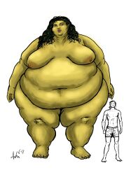 1boy 1girls bbw belly big_belly breasts fat female green_skin male monster_girl morbidly_obese nipples obese overweight overweight_female ray_norr size_difference ssbbw thunder_thighs