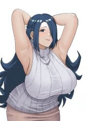 1girls 2024 2d adult adult_female aoma6026 armpits arms_behind_head arms_up artist_signature azuma_fubuki blank_background blue_eyes blue_hair blush braid braided_hair breasts breasts_bigger_than_head clothed clothed_female clothing female female_only hair_over_one_eye huge_breasts human human_female human_only large_breasts light-skinned_female light_skin long_hair looking_at_viewer mato_seihei_no_slave milf mom mother no_sex presenting_armpit safe_for_work simple_background solo solo_female voluptuous voluptuous_female wavy_hair white_background wide_hips