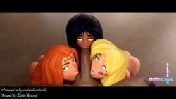 3d 3d_animation 3girls alex_(totally_spies) animated ball_sucking balls ballsack big_dick big_penis black_hair blonde_hair blowjob blowjob_face clover_(totally_spies) collaborative_fellatio dark-skinned_female dark-skinned_male eldersound erection fellatio female fffm_foursome foursome human interracial male michaelsoftbimbos multiple_females multiple_girls orgy partial_male penis pov pov_eye_contact red_hair sam_(totally_spies) sound sound_effects tattoo tongue_out totally_spies uncensored vexellariat video voice