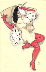 101_dalmatians arm_gloves big_breasts boots breasts cigarette cruella_de_vil disney disney_villains female high_heels jaiden_lourde legs lipstick nipples pillow