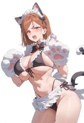 >:( >:3 1girls 2024 ai_generated angry_expression angry_face big_breasts big_butt blush cat_ears cat_girl cat_paws cat_tail catgirl catsuit cute_face cute_fang cute_fangs fangs female female_only jujutsu_kaisen kugisaki_nobara maid maid_uniform miniskirt orange_eyes orange_hair panties pawpads recolor solo thong tsundere