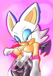 2d anthro breasts_out female mobian mobian_(species) mobian_bat rouge_the_bat sega sonic_(series) sonic_adventure_2 sonic_the_hedgehog_(series) thehornedking43 touching_breast