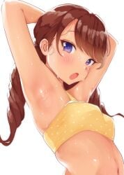 1girls :o armpits arms_above_head arms_up bare_armpits bare_arms bare_belly bare_midriff bare_shoulders bare_skin belly belly_button blush blush blush_lines blushing_female breasts breasts brown_eyebrows brown_hair brown_hair_female cleavage dot_nose elbows exposed exposed_armpits exposed_arms exposed_belly exposed_midriff exposed_shoulders exposed_torso female female_focus female_only hands_behind_head head_tilt high_resolution highres light-skinned_female light_skin long_hair looking_at_viewer naked naked_female navel nude nude_female open_mouth original original_art original_artwork original_character original_characters petite petite_body petite_breasts petite_female petite_girl purple_eyes purple_eyes_female sak1023 shoulders sideboob simple_background slender_body slender_waist slim_girl slim_waist small_breasts solo standing suntan sweat sweatdrop sweating sweaty sweaty_armpit sweaty_armpits sweaty_arms sweaty_body sweaty_face thin_waist tilted_head tongue twintails underboob upper_body white_background