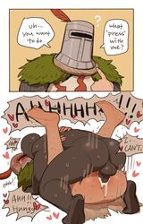 2boys ? all_fours anal anal_penetration anal_sex armor ass balls bara blush cum cum_in_ass cum_inside cumming dark-skinned_male dark_souls faceless_male fromsoftware gay hairy_legs heart hearts helmet instant_loss_2koma interracial knight leg_hair legs_up male male/male male_only mating_press motion_lines oji_harem penis pointing_at_self sex shaking solaire_of_astora speech_bubble sweat sweatdrop sweating testicles text thrusting_into_ass trembling yaoi