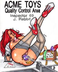 anus disney female female_only gray_stockings high_heels human jessica_rabbit long_hair nipples orville pussy red_hair sex_machine solo stockings tagme who_framed_roger_rabbit