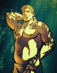 bara blush clothing delicious_in_dungeon dungeon_meshi laios_touden looking_at_viewer male male_nipples male_only miles_mandel muscular_male nipples