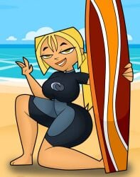 1girls 4_fingers beach better_version_at_source big_ass big_breasts big_butt blonde_female blonde_hair blonde_hair_female bridgette_(tdi) commission female female_focus green_eyes human solo surfboard surfer surfer_girl total_drama_island vanilladream34 water wetsuit wide_hips