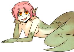 1girls artist_request dragon_girl female female_only granberia mon-musu_quest! monster_girl monster_girl_quest nipples nude nude_female red_hair scales short_hair small_breasts smile solo tail transparent_background yellow_eyes