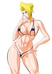 areola_slip areolae bikini black_bikini blonde_hair blue_eyes breasts cameltoe earrings erect_nipples female female_only g-string hair_up hand_on_hip human jewelry king_of_fighters large_breasts lime_(purple_haze) long_nails mature_(kof) micro_bikini nail_polish navel nipples open_mouth panties simple_background snk solo standing swimsuit thighs thong underwear