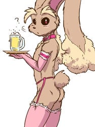 anthro ass beer clothescollar color crossdressing fur furry furry_ass furry_ears furry_tail long_ears lopunny male male_lopunny male_only male_pokemon nintendo pokemon pokemon_(species) side_view solo standing tail thighhighs topless trap white_background zenmigawa