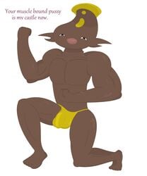 anthro barefoot color english_text flexing kneeling male male_only muscles pokemon pokemon_bw solo stunfisk tagme text topless