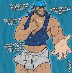 archie_(pokemon) balls bara beard body_hair boner bulge erection erection_under_clothes facial_hair headkerchief male male_only mrfortunedraws muscles muscular nintendo penis pokemon solo solo_male team_aqua text