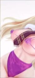 1girls arms_up bikini blonde_hair blue_eyes blush bouncing_ass dancer dancing duel_monster edit female female_only fringe gesunayakitori gloves green_eyes horny_female konami latex legwear light_skin looking_at_viewer micro_bikini pale-skinned_female school_uniform shaking shaking_ass shaking_breasts sky_striker_ace_-_raye sky_striker_ace_raye smile solo sound standing tagme teenage_girl teenager tie uniform video younger_female yu-gi-oh! yu-gi-oh!_master_duel