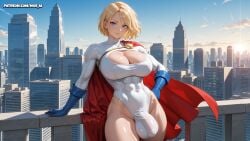 1futa abs ai_generated beautiful beautiful_background blonde_hair blue_eyes bulge cape city cleavage cleavage_cutout cute dc dc_comics dickgirl futa_only futanari heroine huge_breasts huge_bulge huge_cock huge_testicles leotard looking_at_viewer muscular muscular_futa nosai penis_focus posing power_girl short_hair skyline smile superheroine superman_(series) thick thighs toned