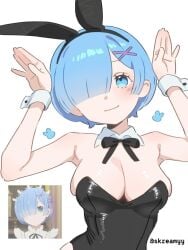 1girls solo female_only female female_focus short_hair armpits elbows collarbone shoulders fingers cleavage large_breasts breasts slim_waist slim_female narrow_waist slender_waist slender_body lean_figure white_background simple_background upper_body highres high_resolution standing looking_at_viewer digital digital_media digital_art digital_drawing digital_media_(artwork) digital_drawing_(artwork) 2d 2d_(artwork) 2d_artwork drawing re:zero_kara_hajimeru_isekai_seikatsu rem_(re:zero) blue_hair blue-haired_female blue_eyes blue-eyed_female teenager teenage_girl teen_girl young_female young_woman tilted_head head_tilt smile smiling smiley_face smiling_at_viewer closed_mouth_smile light_smile slight_smile arms_up hands_up hands_above_head arms_above_head arm_up hand_up hand_above_head arm_above_head posing posing_for_the_viewer rabbit_pose bunny_pose bunnygirl bunny_costume bunnygirl_outfit bunnysuit leotard topwear bunny_ears black_bunnysuit black_leotard black_topwear black_bunny_ears black_hairband collar white_collar wrist_cuffs white_wrist_cuffs bowtie black_bowtie busty busty_female busty_girl busty_teen busty_teenager teenage_tits large_boobs big_breasts big_boobs skindentation skreamyy shiny_skin shiny_hair shiny_breasts shiny_shoulders armpit armpit_peek hairless_armpits shaved_armpits armpit_crease presenting_armpit bare_skin bare_shoulders bare_chest bare_arms bare_armpits bare_hands exposed_skin exposed_shoulders exposed_chest exposed_arms exposed_armpits hair_over_one_eye hair_over_eye hair_covering_eye eyebrows_hidden_by_hair