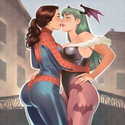 2girls ai_generated big_ass big_breasts big_thighs breasts capcom crossover curvaceous curvy curvy_figure darkstalkers digital_media_(artwork) female genderswap_(mtf) hips hourglass_figure huge_ass huge_breasts huge_thighs humanoid large_ass large_breasts large_thighs legs light-skinned_female light_skin marvel marvel_comics marvel_vs._capcom mature mature_female morrigan_aensland peter_parker petra_parker phophopho rule_63 slim_waist spider-man spider-man_(series) spider-woman succubus thick thick_hips thick_legs thick_thighs thighs voluptuous waist wide_hips wide_thighs yuri