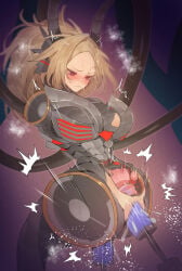 1girl 1girls absurdres amputee anal android blonde_hair blush damaged doomz_vii_seven_-_elara double_penetration dragon_tail duel_monster embedded_penetrable_sex_toy fake_horns fake_tail female highres horns long_hair penetration purple_eyes pussy quadruple_amputee restrained ro_g_(oowack) robot_girl spread_legs suspension tail uterus vaginal vaginal_penetration x-ray yu-gi-oh!