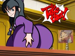 ace_attorney bangs big_ass black_hair courtroom female grabbing grabbing_ass maya_fey showing_off slap slapping_butt white_skin