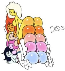5girls adventure_time ass ass_tower bent_over breakfast_princess bubble_ass bubble_butt dos_(artist) fionna_campbell fionna_the_human_girl flame_princess long_socks marceline presenting_hindquarters princess_bubblegum simple_background solo_female solo_focus stacked tower_human train_position white_background