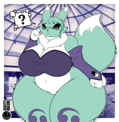 big_breasts breasts cleavage digimon digimon_(species) female female_only furry gravityinbound huge_breasts renamon tagme thick_thighs wide_hips