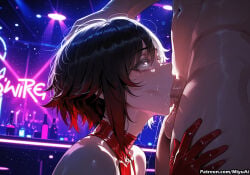 1girl ai_assisted ai_generated bangs bare_shoulders black_hair blush breasts brown_hair choker cleavage closed_mouth collarbone cover curvaceous curvy curvy_female curvy_figure elbow_gloves female female_only gloves jewelry large_breasts latex lips looking_at_viewer miyuai navel red_gloves red_legwear ruby_rose rwby shiny shiny_clothes short_hair sitting smile solo stripper swimsuit thick thick_ass thick_butt thick_hips thick_legs thick_thighs thighhighs thighs voluptuous voluptuous_female wide_hips wide_thighs