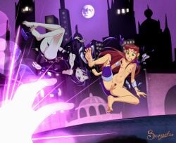 sequestro ass breasts anus pussy barefoot 2girls female tagme starfire raven_(dc) teen_titans dc_comics explosion torn_clothes wardrobe_malfunction
