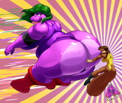 ass_bigger_than_head attack bertha_(kazecat) hippopotamid kazecat larger_female smaller_female wrestling_outfit