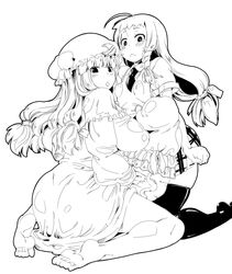 :< ayase_yue clothing crossover dress feet futanari huge_cock intersex kurorin large_breasts mahou_sensei_negima! patchouli_knowledge penis skirt soles stockings thighhighs toes touhou