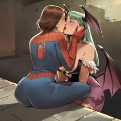 2girls ai_generated big_ass big_breasts big_thighs breasts capcom crossover curvaceous curvy curvy_figure darkstalkers digital_media_(artwork) female genderswap_(mtf) hips hourglass_figure huge_ass huge_breasts huge_thighs humanoid kissing large_ass large_breasts large_thighs legs light-skinned_female light_skin marvel marvel_comics marvel_vs._capcom mature mature_female morrigan_aensland peter_parker petra_parker phophopho rule_63 slim_waist spider-man spider-man_(series) spider-woman succubus thick thick_hips thick_legs thick_thighs thighs voluptuous waist wide_hips wide_thighs yuri