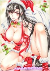 1girls ass big_breasts black_hair breasts brown_eyes christmas_outfit female final_fantasy final_fantasy_vii large_breasts long_hair maruto_(marutohonpo) panties pantyshot street_fighter_6 tifa_lockhart underwear upskirt white_panties white_underwear yqgkg