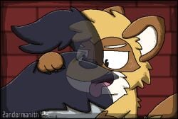 2024 2d_animation ambiguous_gender ambiguous_rimming anal animated artist_name black_body black_fur blinking bodily_fluids brick brick_wall brown_body brown_fur dated duo ellipsis fur furry generation_3_pokemon gloves_(marking) graedius_(character) grey_body grey_fur male_(lore) mammal markings mightyena nintendo no_sound open_mouth oral pokemon pokemon_(species) procyonid raccoon raised_tail rimjob rimming sex sweat tail text tilde_after_text tongue tongue_out wall_(structure) white_body white_fur x-ray_view zandermanith