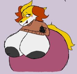 anthro big_breasts big_butt blue_eyes bottomwear breasts butt canid canine clothed clothing clothing_lift delphox delphox_(movieunleashers) female female/female fennec_fox fox generation_6_pokemon huge_breasts huge_butt hyper hyper_breasts inverted_nipples lifted_clothing mammal mature_female nintendo nipples pokemon pokemon_(species) shirt shirt_lift simple_background simple_coloring skirt skyhighbaa solo starters sweater topwear true_fox
