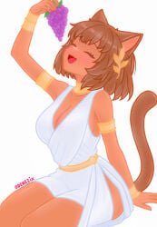 antique cat_ears cat_girl cat_tail catgirl cute cute_girl female female_focus gameoverse kit_(gameoverse) no_porn odenezix purple_grape simple_background sitting solo white_dress
