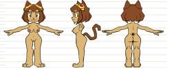 1girl anthro back_view barefoot big_breasts breasts brown_hair cat_ears cat_girl cat_tail character_sheet edit edited_official_artwork fanart front_view furry gameoverse glitch_productions goggles kit_(gameoverse) large_ass melonmiloc model_sheet multiple_views nipples nsfw nude pink_eyes pussy reference_sheet side_view solo thick_thighs wide_hips