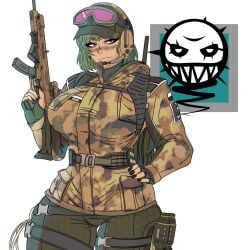 beautiful_woman black_nails ela_(rainbow_six) gun hat high_quality high_resolution master_dcj mature_woman painted_nails rainbow_six rainbow_six_siege solo ubisoft uninterested uninterested_female voluptuous_female weapon
