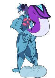 absurd_res anthro balls big_balls big_breasts big_butt big_penis bodily_fluids breasts butt clitoris clothed clothing condom condom_suit cum erection filled_condom fur genital_fluids genitals gynomorph hand_on_butt herm hi_res huge_balls huge_breasts huge_penis hyper hyper_balls hyper_genitalia hyper_penis intersex ladyfoxheart latex latex_clothing latex_skinsuit lips looking_at_viewer looking_back mable_the_skunk mammal mephitid metroid nintendo nipples penis presenting sexual_barrier_device skinsuit skunk smile solo spread_butt spread_vulva spreading tail thick_lips thick_thighs tight_clothing vulva wearing_condom zero_suit