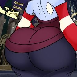 squigly skullgirls dat_ass huge_ass ass big_ass leviathan_(skullgirls) 1girls 1boy ass_focus game_background curvydoodles thick_ass back_view