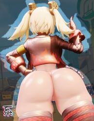 zenless_zone_zero sons_of_calydon burnice_white 3d 3d_(artwork) solonryo twintails blonde_hair jacket back_view ass_focus dat_ass breasts ass big_ass huge_ass thighs big_thighs thick_thighs huge_thighs pussy anus female 1girls light_skin light-skinned_female