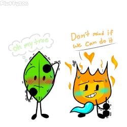 1boy 1boy1girl 1girl 1girls battle_for_dream_island blue_tentacles blushing firey_(bfdi) fuzzy_fluffs imminent_sex leafy_(bfdi) looking_at_penis object_show object_shows tentacle_penis