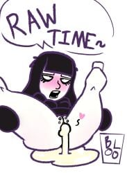 1girls 2020s 2025 2d after_sex black_hair blooberyl bluesky blush blushing bottomless cum cum_in_pussy cum_inside cum_puddle english_text female female_only mii miinariina miitime nintendo pussy rawtime speech_bubble text text_bubble white_background