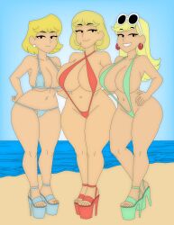 18yo 3girls artvi beach bikini blonde_hair blue_bikini blue_sky cleavage curvy daytime green_bikini halterneck hands_on_hips highres huge_ass huge_breasts leni_loud long_hair looking_at_viewer lori_loud massive_ass massive_breasts multiple_girls nickelodeon nicktoons ocean outdoors platform_heels plump red_bikini rita_loud sand short_hair sling_bikini slingshot_bikini slingshot_swimsuit smile standing string_bikini sunglasses_on_head swimsuit tagme teenage_girl teenage_girls the_loud_house thick_thighs underboob wide_hips