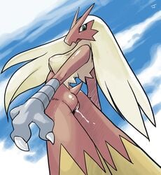 ass blaziken cum furry green_eyes looking_back pokemon pokemon_(species) pokemon_rse pussy straight_hair